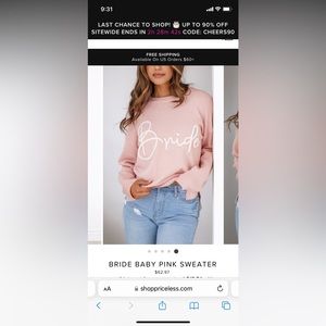 Baby pink bridal sweatshirt